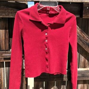 Brandy Melville John Galt red cropped button down shirt